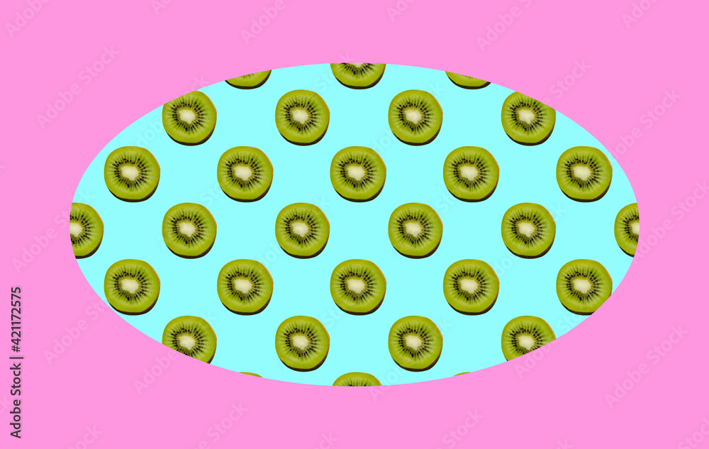 bright background pink with blue in the center patern of kiwi bright background pink with blue in the center patern of kiwi