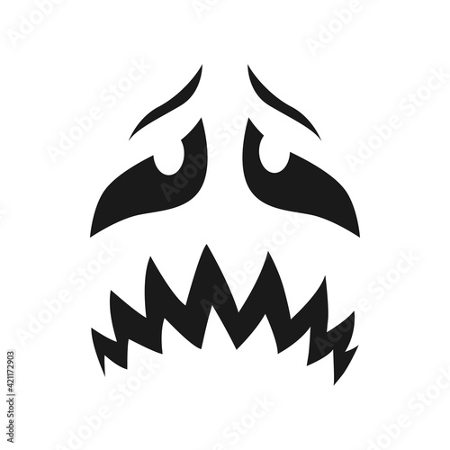 Scary face vector icon, sad or evil emoji with unhappy creepy eyes and toothy mouth. Monster, ghost, jack lantern Halloween pumpkin emotion, isolated monochrome character face