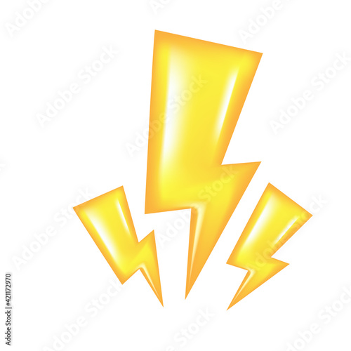 Vector golden lightning bolt isolated on white background. Super speed hero sign or label on white