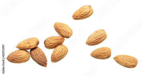Close up of almond nuts isolated on white