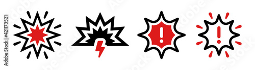 Explosion icon set. Attention explosive, warning Boom vector illustration.