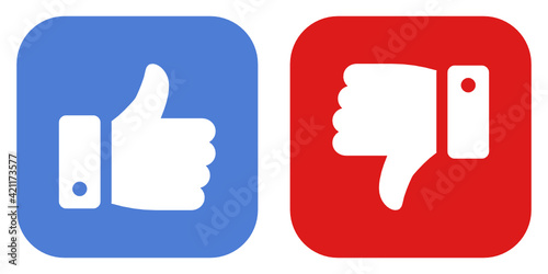 Vector Facebook Like, Dislike, Thumb Up, Thumb Down Sign Flat Icon Set Illustration.