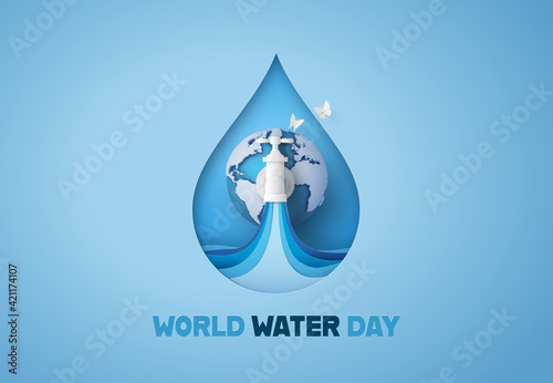 World Water Day Drop with Globe Inside