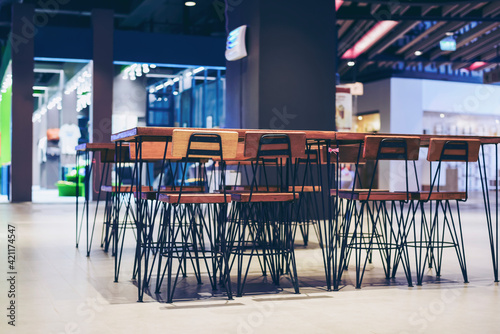Wooden Table set for customer rest in the mall center