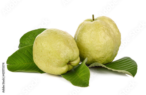 The Fresh green Guava fruit on white background