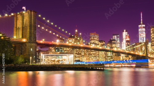 a magnificent view of the lower Manhattan and Brooklyn Bridge, New York City