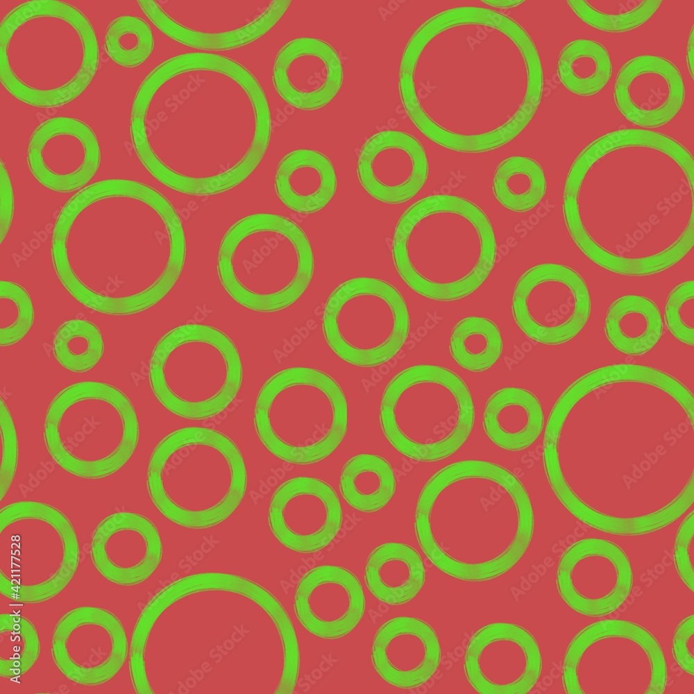 Seamless pattern of green rings on a red background for textile. Seamless pattern of green rings on a red background for textile.