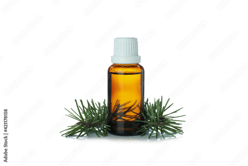 Pine essential oil isolated on white background Pine essential oil isolated on white background