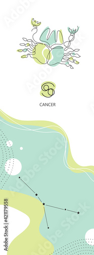 Zodiac background. Cancer constellation. One line. Minimalistic graphics
