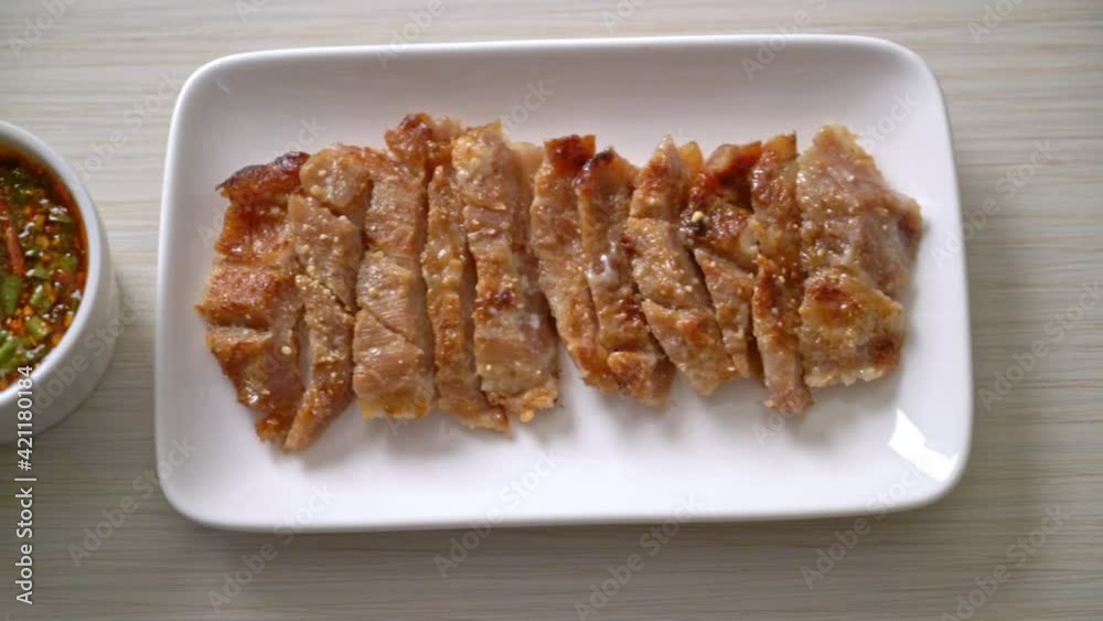 Grilled Pork Neck or Charcoal-boiled Pork Neck with Thai Spicy Dipping Sauce Grilled Pork Neck or Charcoal-boiled Pork Neck with Thai Spicy Dipping Sauce