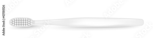 Vector 3d Realistic White Plastic Blank Toothbrush Icon Isolated on White Background. Design Template, Mockup. Dentistry, Healthcare, Hygiene Concept. Horizontal View