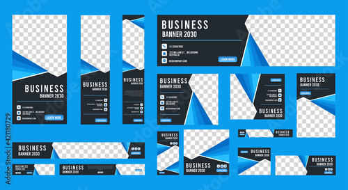 set of creative web banners of standard size with a place for photos. Vertical, horizontal and square template. vector illustration
