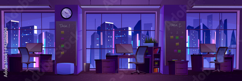 Empty modern office interior at night