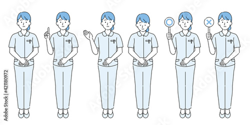 看護師 制服女性 シンプル イラスト セット 水色