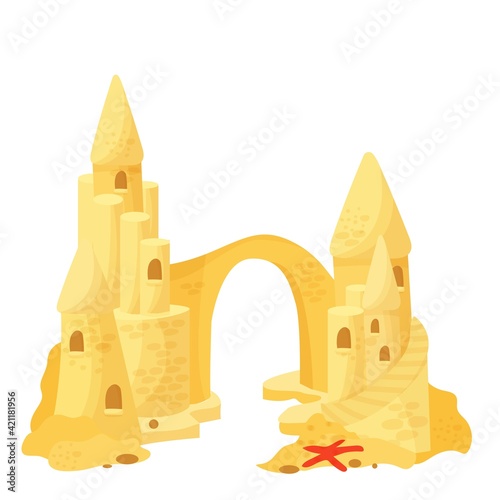 Sand castle on the beach. Vector illustration isolated on white background