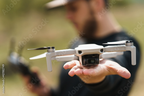 Launching a drone from a guy's hand