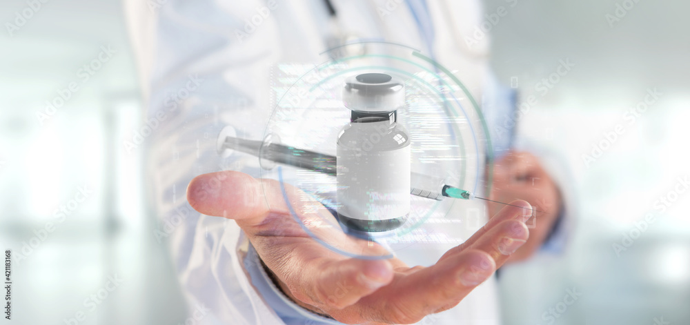 Fototapeta premium Doctor touching a vaccine concept - 3d rendering