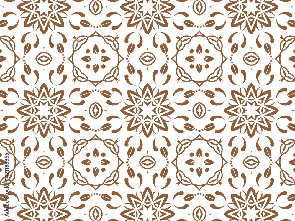 Geometric Seamless Ornament Abstract Pattern Brown and White. Wallpaper Geometric Tile Digital Paper for Print and Background.
