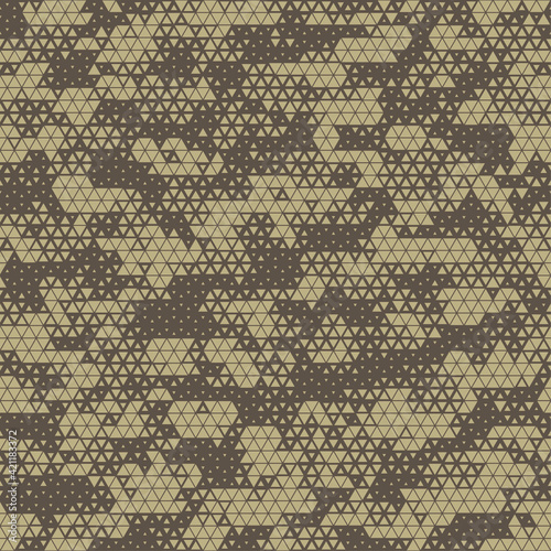 Digital dotted triangle geometric camouflage seamless pattern. Abstract modern geometric endless military pixel camo texture for fabric and fashion print background. Vector illsutration.