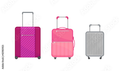 Wheeled Baggage or Luggage Rectangular-shaped Bag with Handle Vector Set