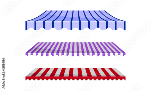 Striped Awning or Overhang as Secondary Covering of Fabric Vector Set