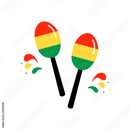 Couple of mexican maracas with decoration, musical instruments vector cartoon style icon, illustration.