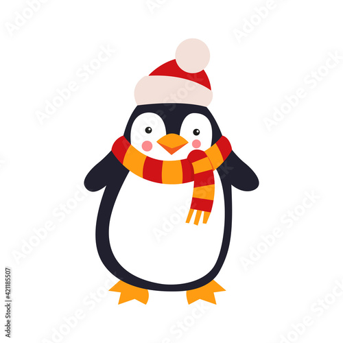 Cute cartoon penguin on a white background. Vector illustration
