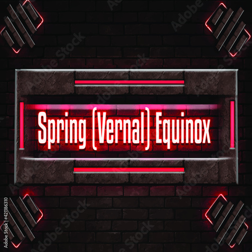 Spring Vernal Equinox, Calendar icon, vector illustration, on Bricks background