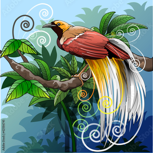 Vector illustration, modification of the bird of paradise image as a symbol of environmental sustainability
