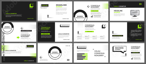 Presentation and slide layout background. Design green and black geometric template. Use for business keynote, presentation, slide, marketing, leaflet, advertising, template, modern style.