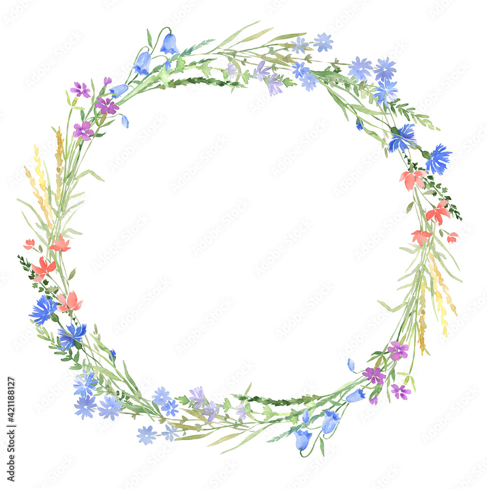 Wildflowers watercolor frame wreath