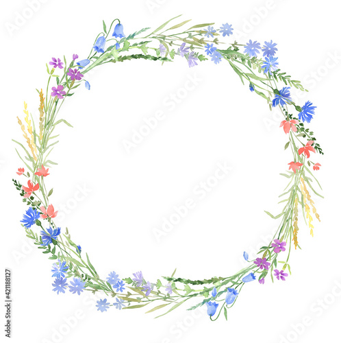 Wallpaper Mural Wildflowers watercolor frame wreath Torontodigital.ca