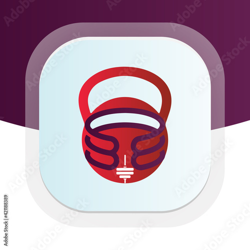 Fitness trainer with dumbbell icon. Physical fitness vector logo design.