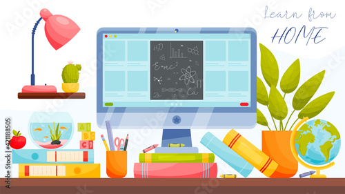 Learn from home. Remote learning concept. vector illustration.