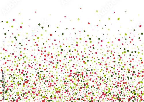 Confetti Red Fete Wallpaper. Top Geometric Illustration. Green Falling Dot Frame. Rhombus Festival Background.