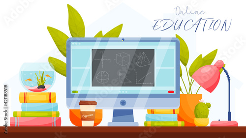Online education. Remote learning concept. vector illustration.