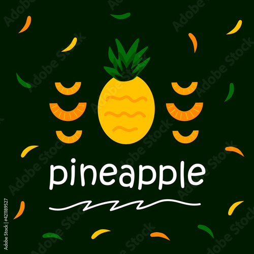 Bright Pineapples On A Green Background. Seamless pattern. For Decorative Or Gift Wrapping.