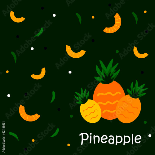 Bright Pineapples On A Green Background. Seamless pattern. For Decorative Or Gift Wrapping.
