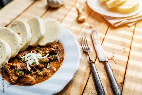 Photography Czech goulash with dumplings