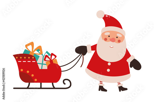 Vector illustration of cute Santa Claus mascot or character isolated on white background. Flat style