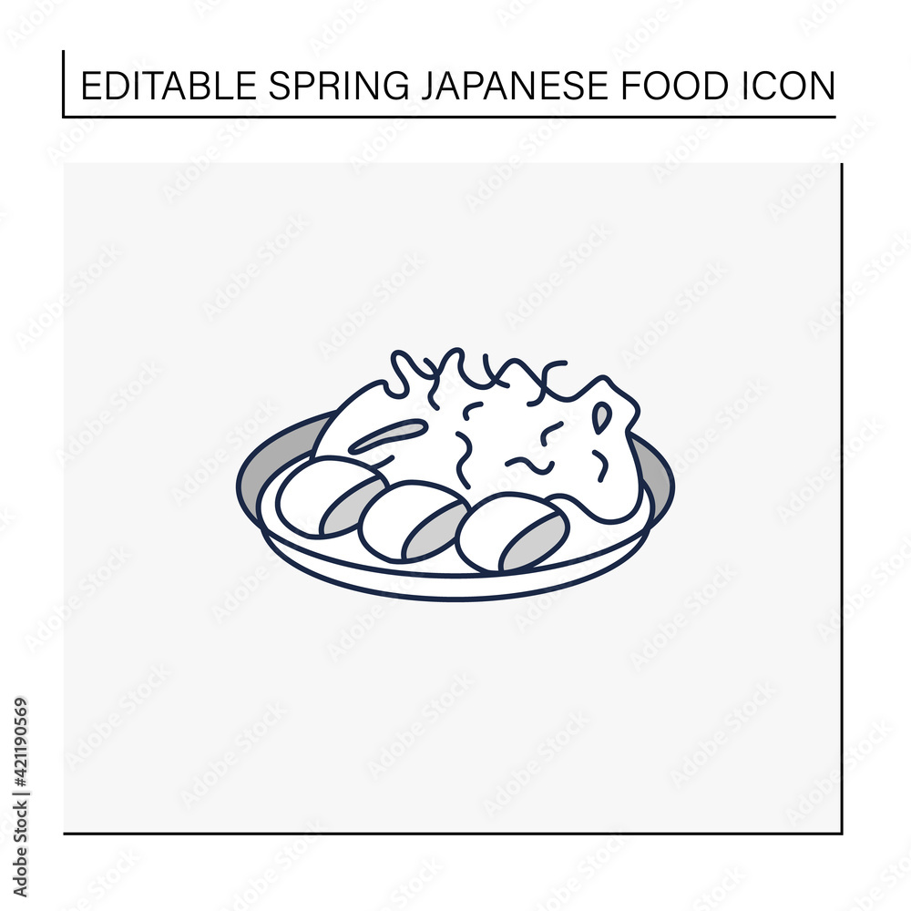 Spring cabbage line icon. Garnish to meat on plate.Traditional dish. Japanese food concept. Isolated vector illustration.Editable stroke