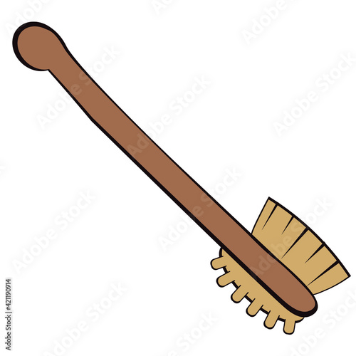 Bath wooden brush with massager. Bath accessories on a white background.