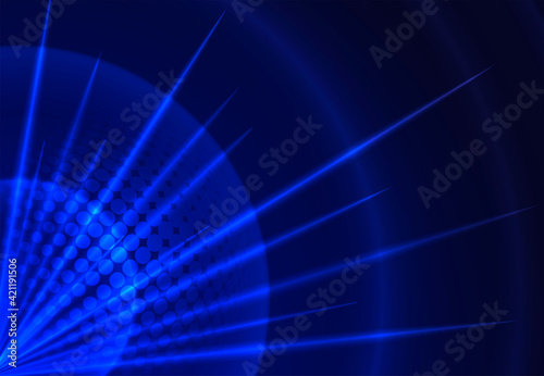 Abstract futuristic background with glowing circles and lines on a blue background.