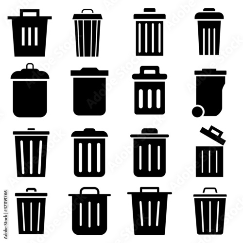 Trash can vector icon set. garbage illustration sign collection. basket symbol or logo.