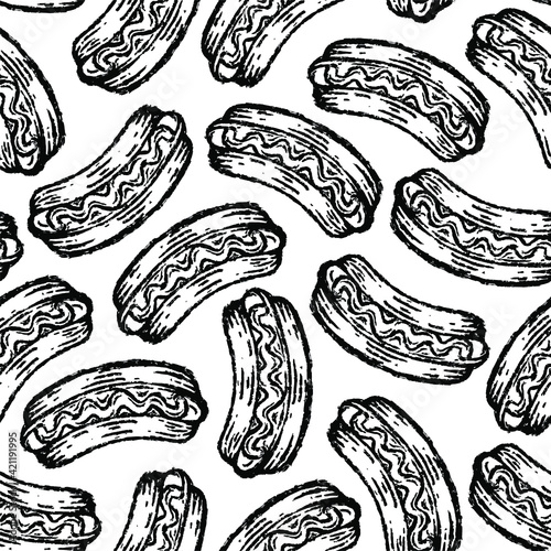 seamless pattern of hot dog in hand drawing design