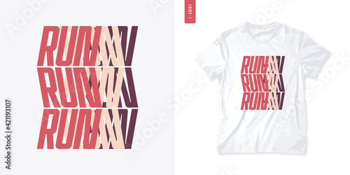 Graphic letter t-shirt design, poster, typography on the topic of sports running. Vector illustration