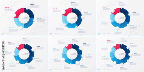 Set of vector modern circle chart infographic templates. 4-9 options