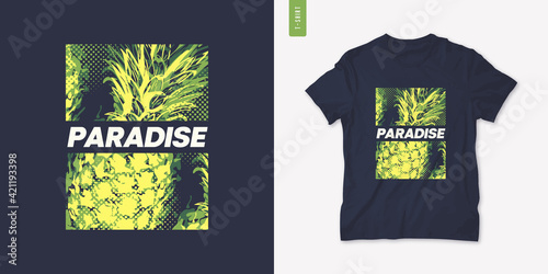 Vivid graphic tee design with pineapple, stylish print, vector illustration