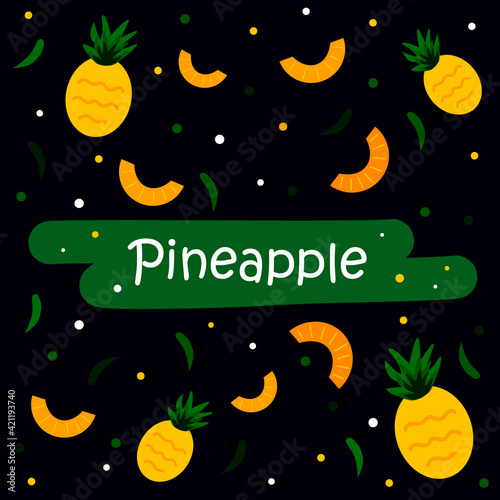 Bright Pineapples On A Black Background. Seamless pattern. For Decorative Or Gift Wrapping.