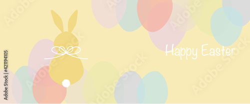 Easter concept. Decorative easter eggs with a bunny icon on white background. Easter illustration for web event, banner and design. イースターイラスト、イースターエッグとうさぎちゃんイラスト